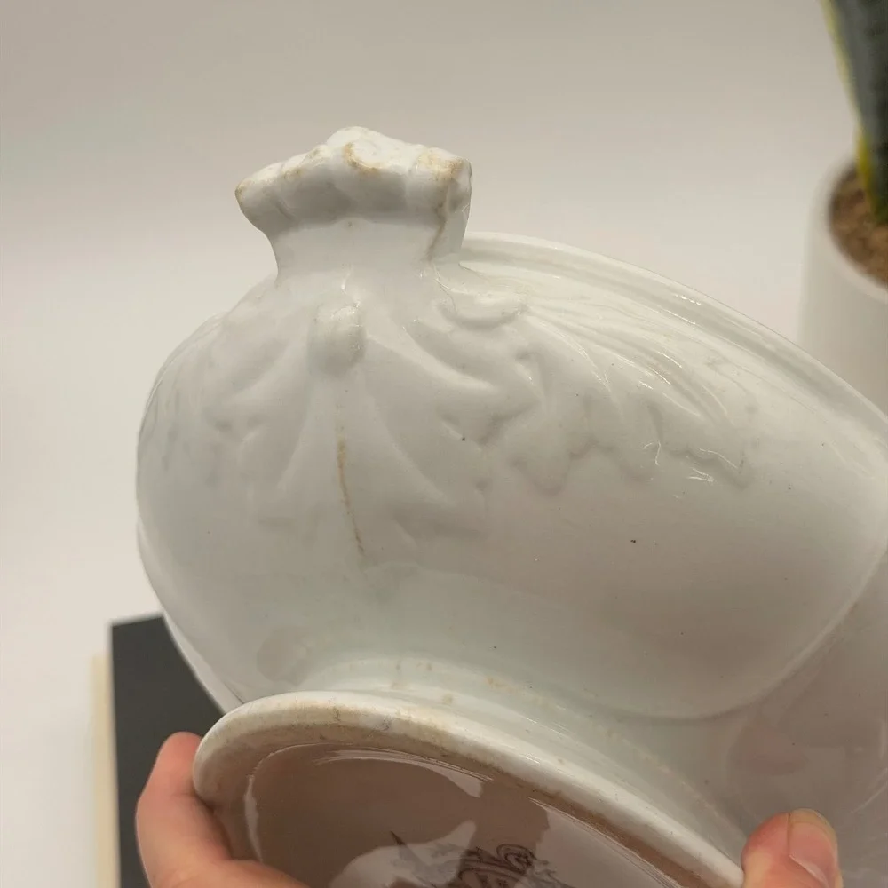 Vintage J Clementson Hanley White Ironstone Wheat Embossed Soup Tureen with Lid